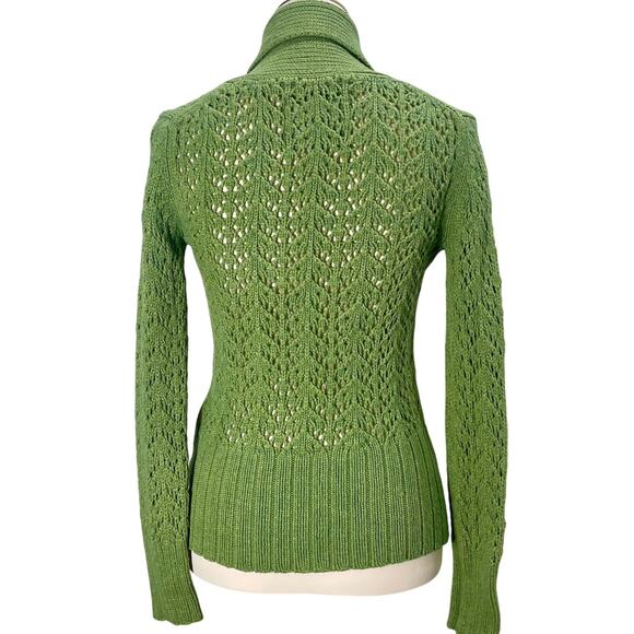 VTG Y2K Old Navy Green Knit Toggle Sweater Cowl Neck Cottagecore Cardigan Small - Picture 5 of 13